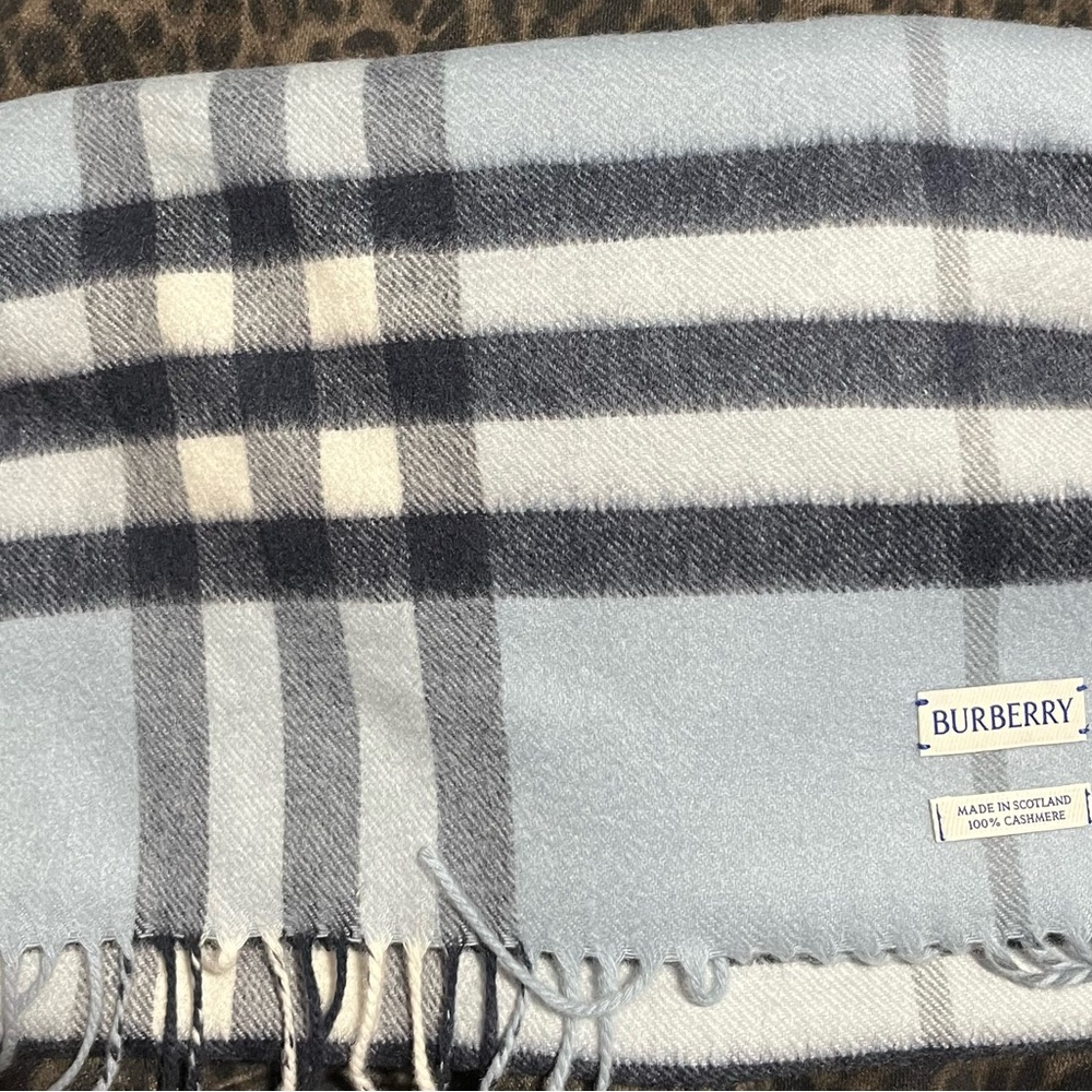 Burberry Blue and White Cashmere Scarf